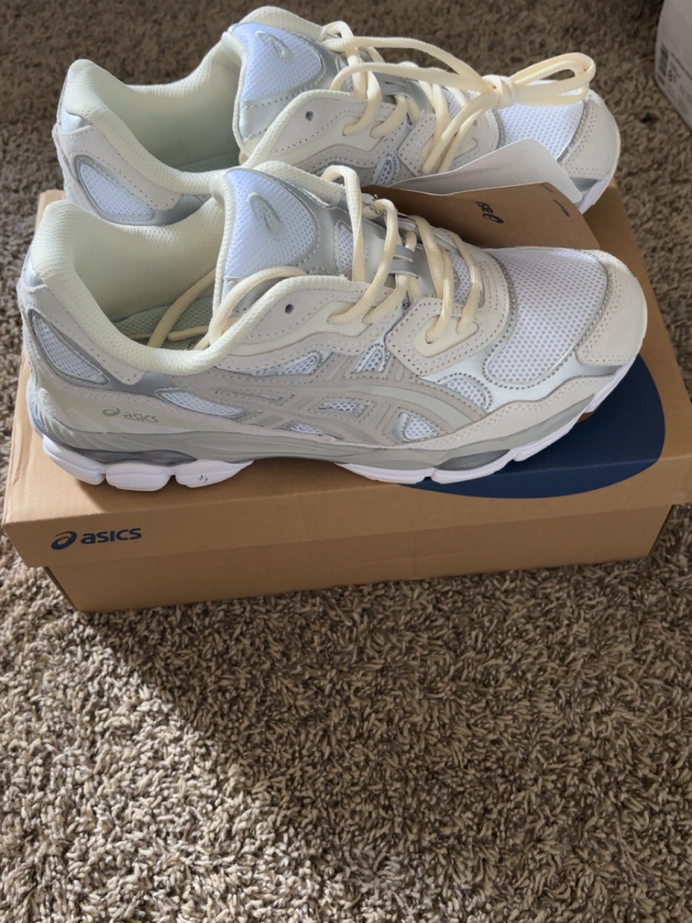 ASICS Cream and Light Gray Mesh Trainer Sneakers